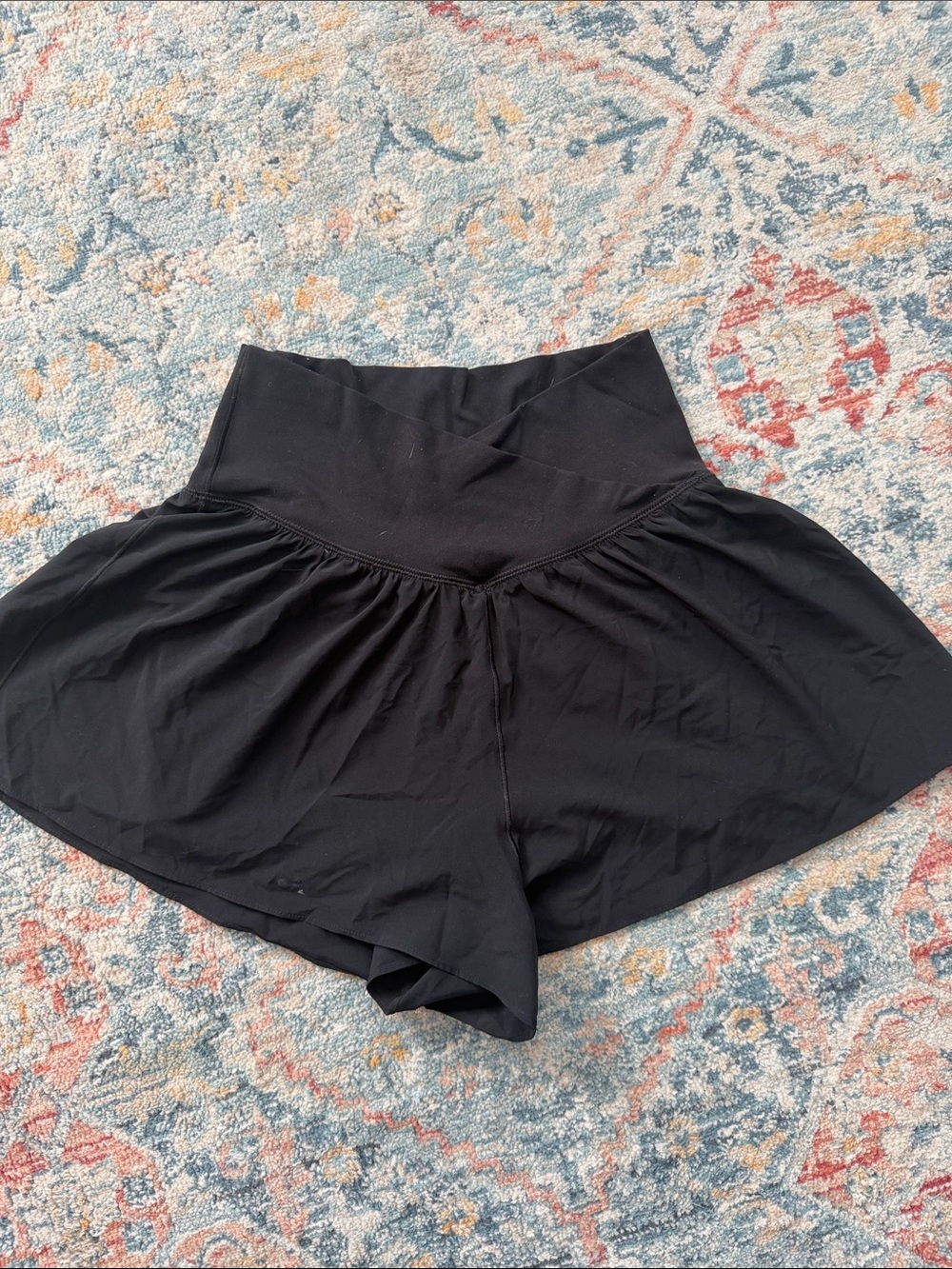 aerie Black High-Waist Athletic Skort-Style Shorts